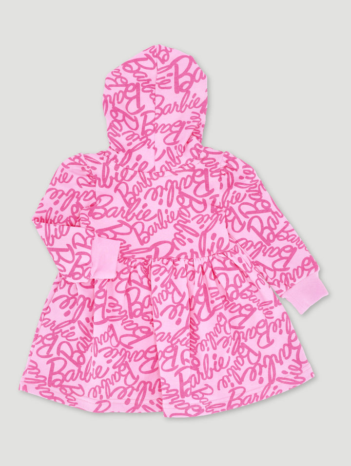 Baby Girls Glitter Fleece Print Dress - Dusty Pink