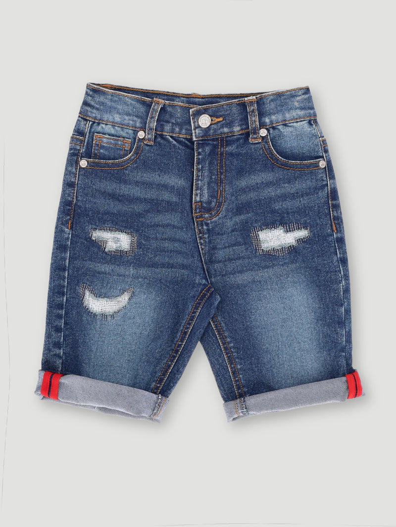Pre- Boys Rip Repair Denim Short - Dark Blue