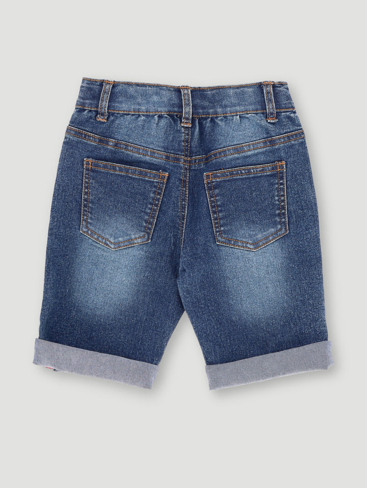 Pre- Boys Rip Repair Denim Short - Dark Blue