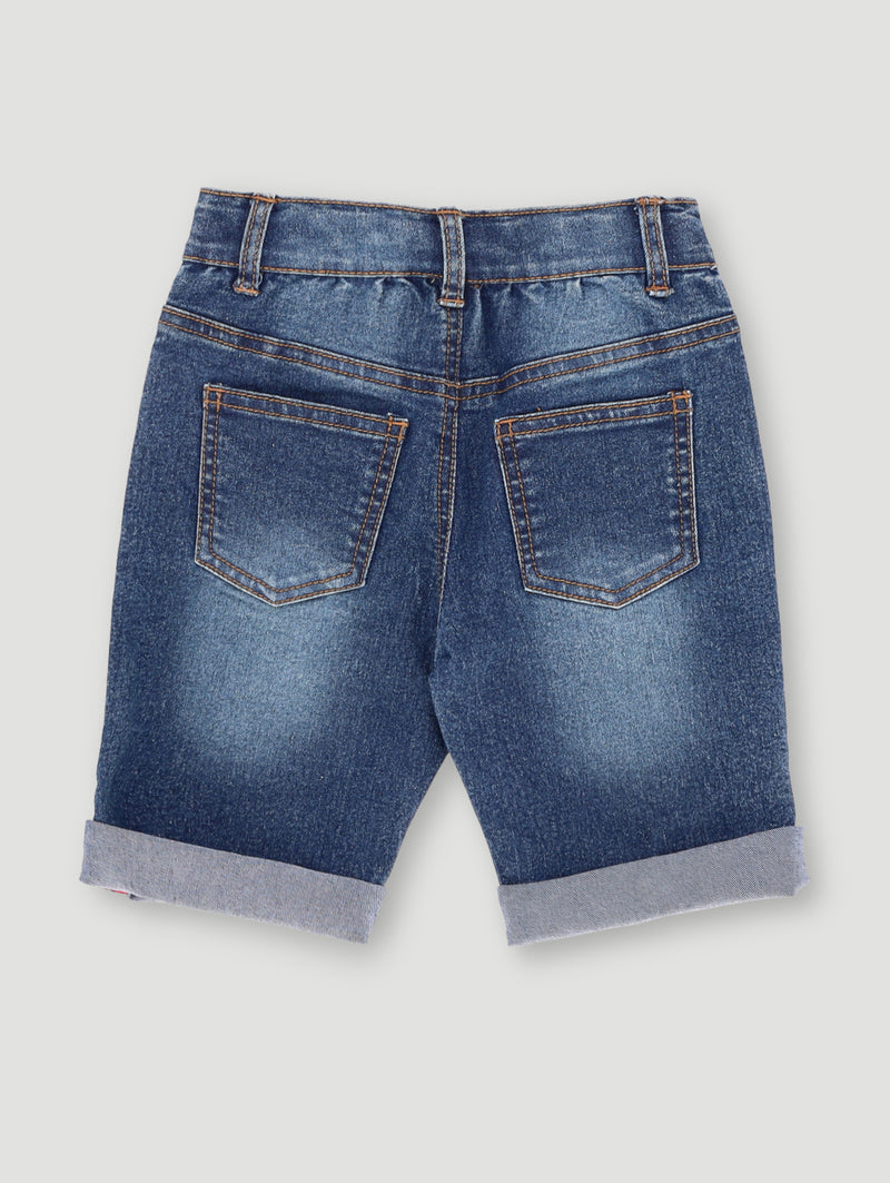 Pre- Boys Rip Repair Denim Short - Dark Blue