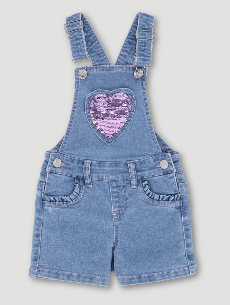 Pre-Girls Sequin Heart Dungaree - Light Blue
