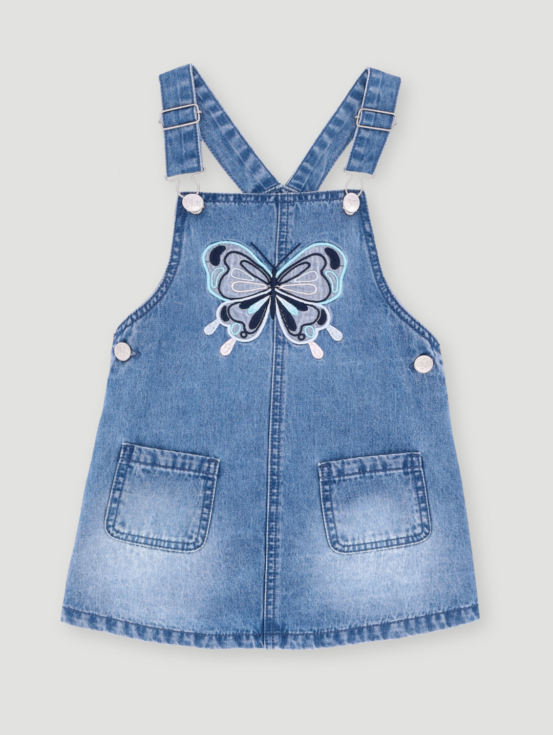 Pre- Girls Butterfly Applique Pinafore Dress - Mid Blue