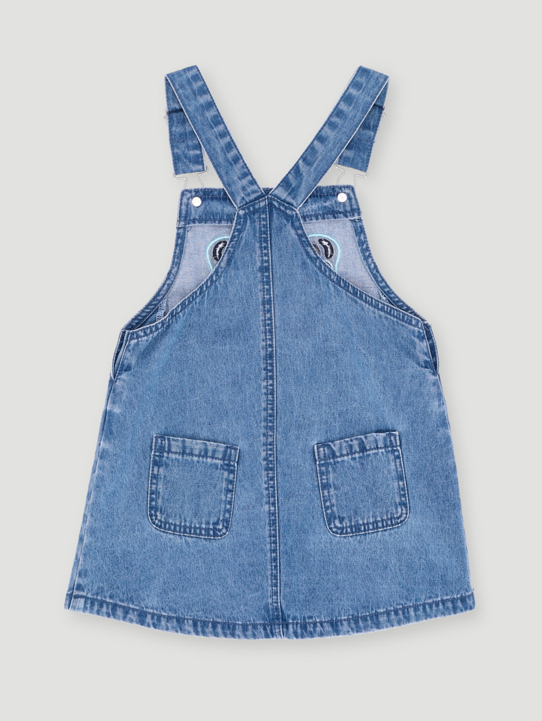 Pre- Girls Butterfly Applique Pinafore Dress - Mid Blue