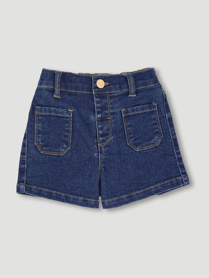 Pre-Girls Dark Wash Cheeky Short - Blue