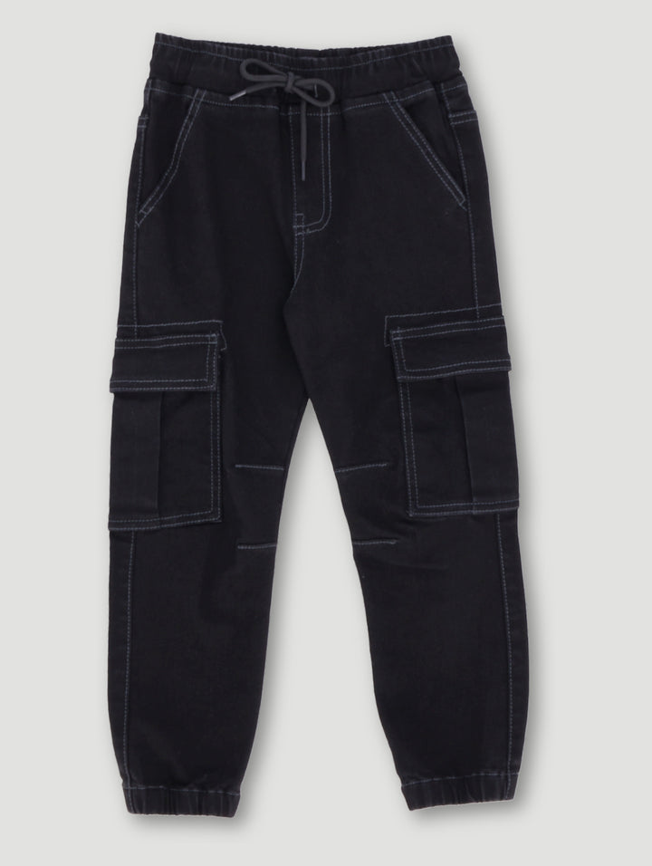 Pre-Boys Elasticated Cargo Denim - Black