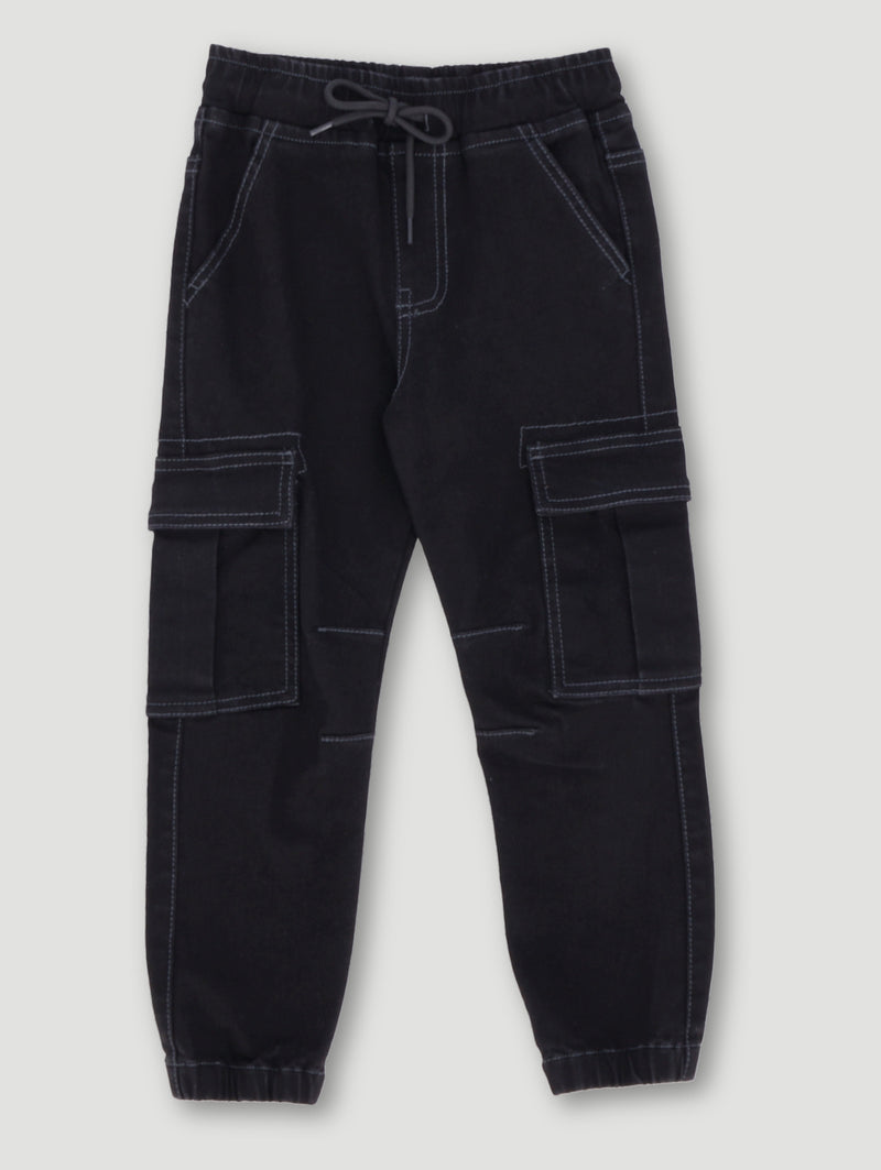 Pre-Boys Elasticated Cargo Denim - Black