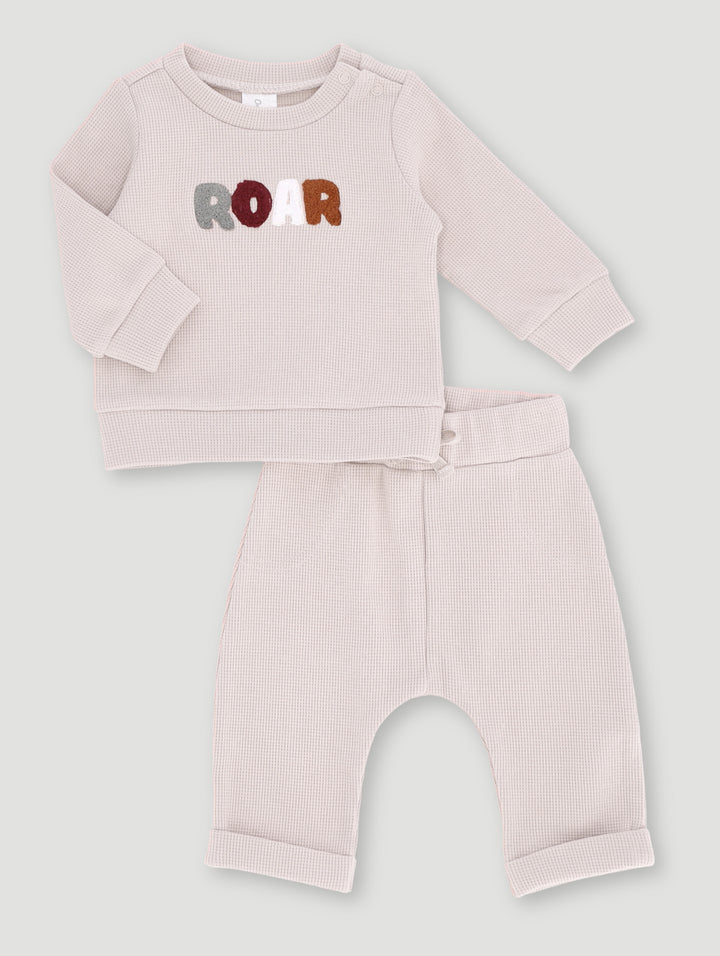 Baby Boys Roar Waffle Set - Stone