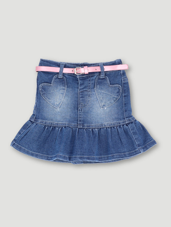 Pre-Girls Tiered Heart Pocket Denim Skirt - Light Wash