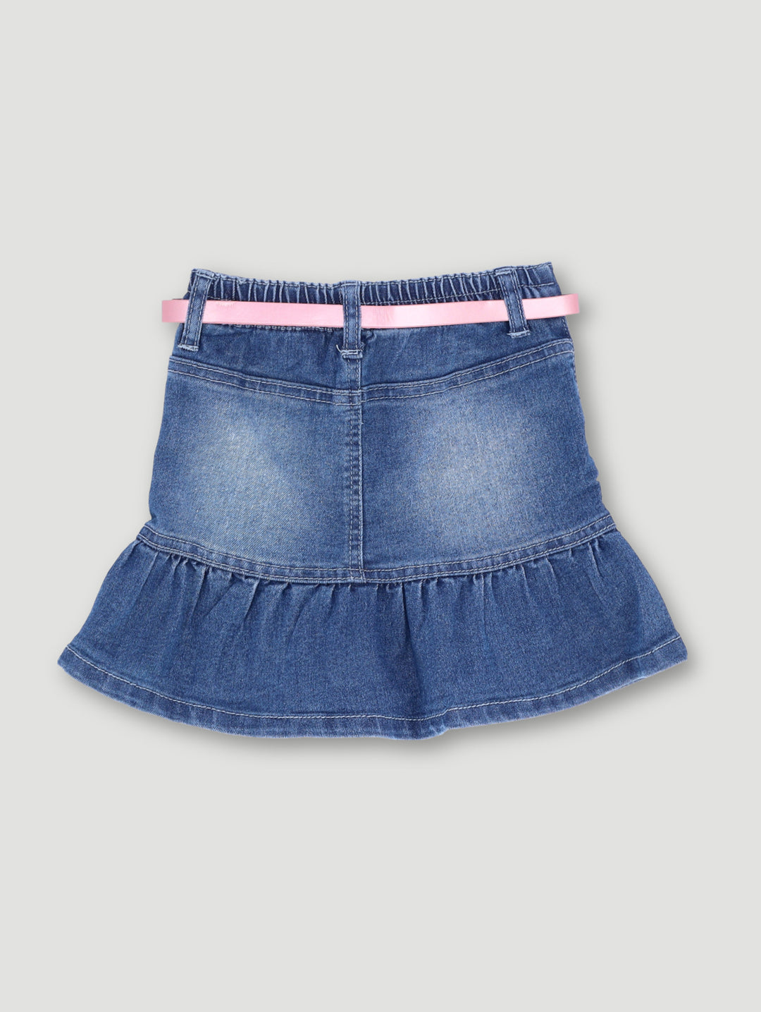 Pre-Girls Tiered Heart Pocket Denim Skirt - Light Wash
