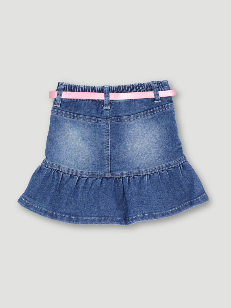 Pre-Girls Tiered Heart Pocket Denim Skirt - Light Wash
