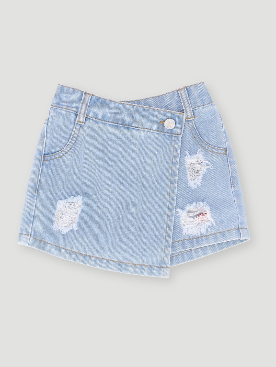 Pre- Girls Denim Skort With Abrasions - Light Wash