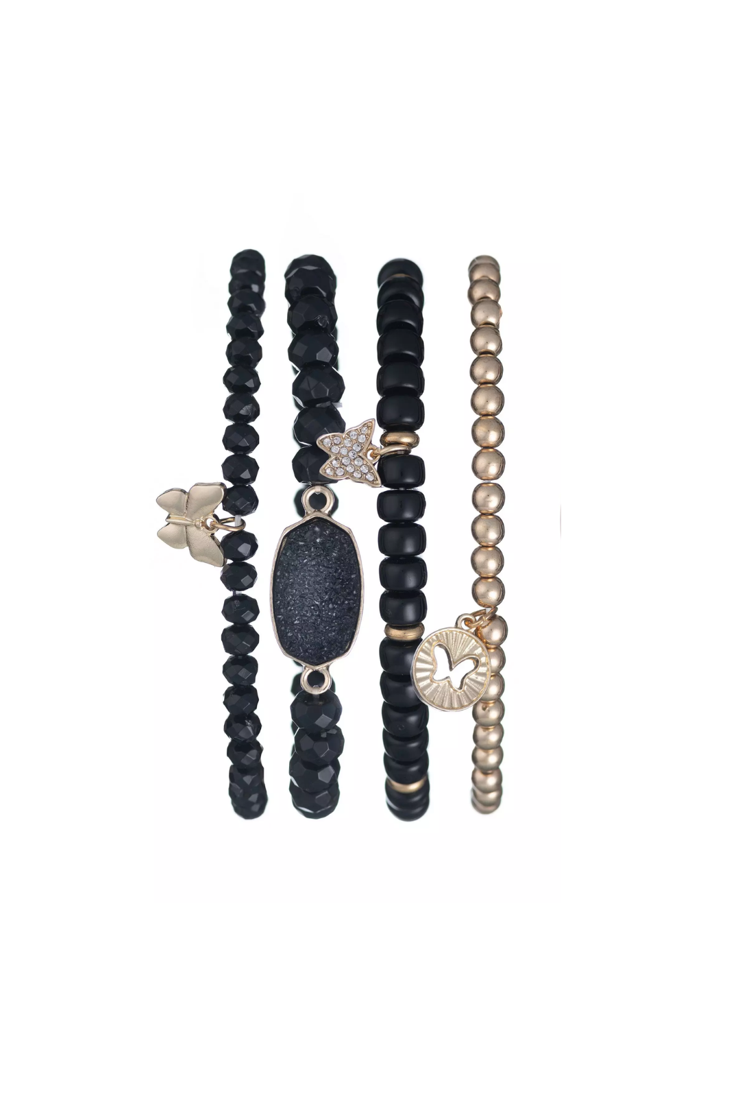 Gold Mesh Black Dial Watch Set - Black