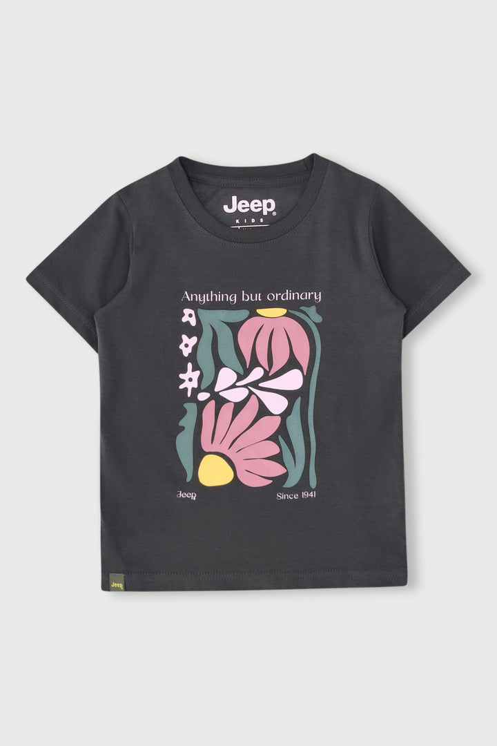 Pre-Girls Garden Flower Tee - Charcoal
