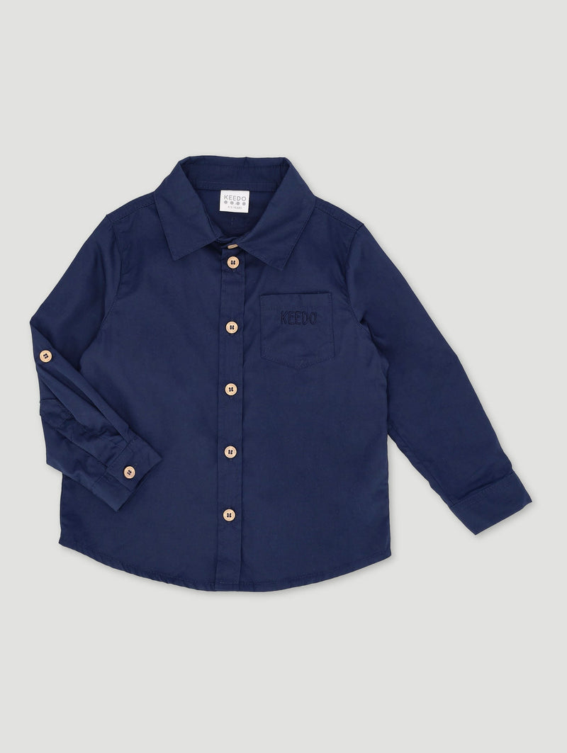 Keedo Boys Navy Formal Poplin Shirt