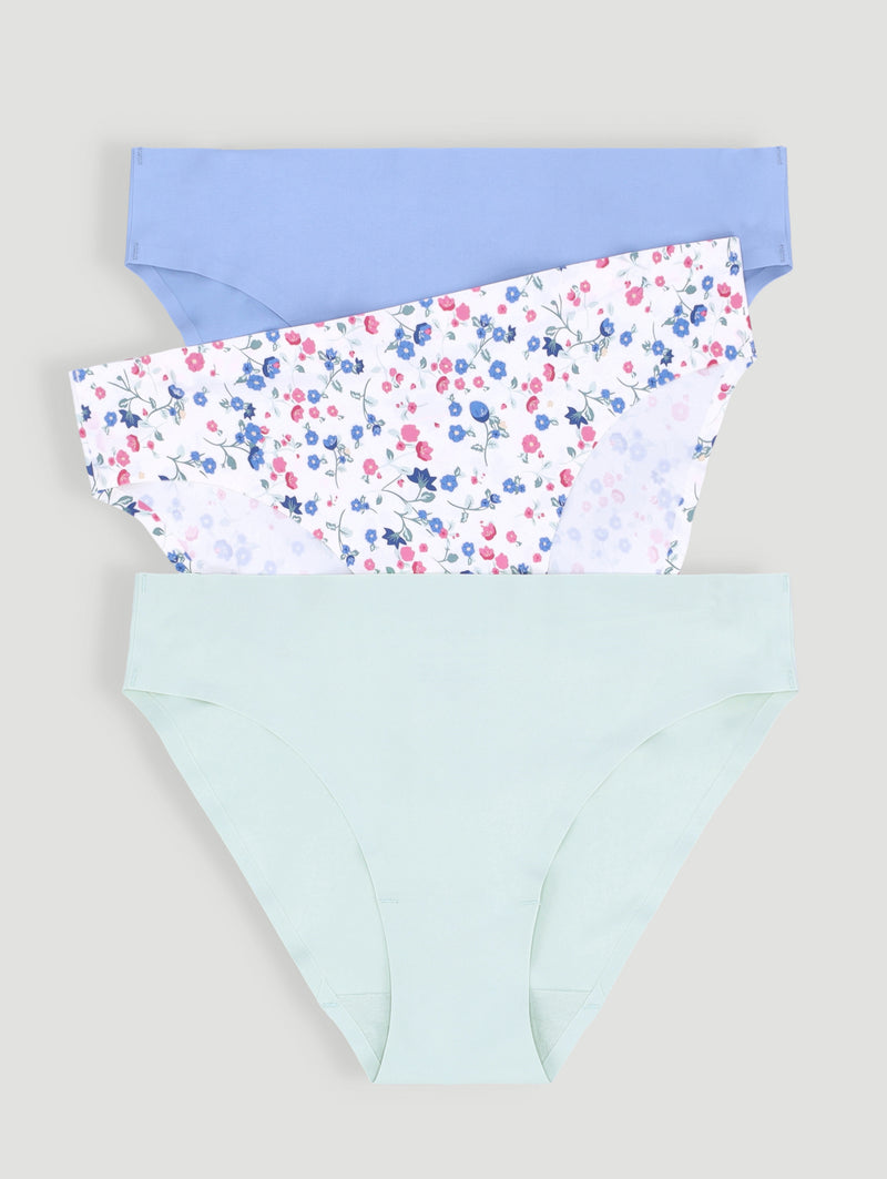3 Pack Seamless Bikini Panties - Floral/Green/Blue