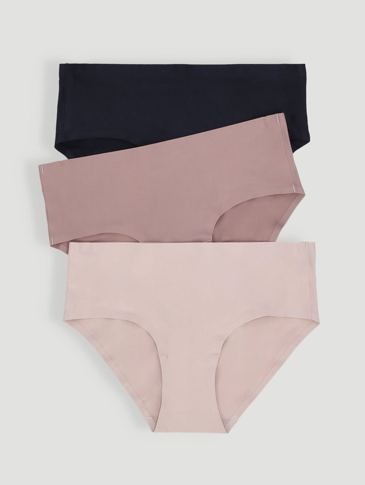 3 Pack Seemless Boyleg Panties - Black/Mocha/Beige