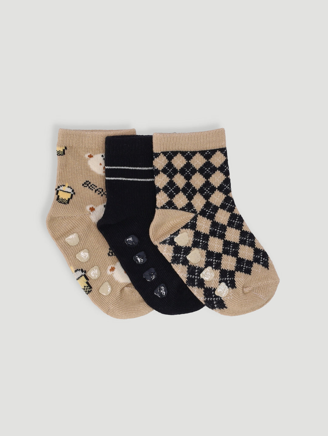 Baby Boys 3 Pack Bear Sock - Light Brown