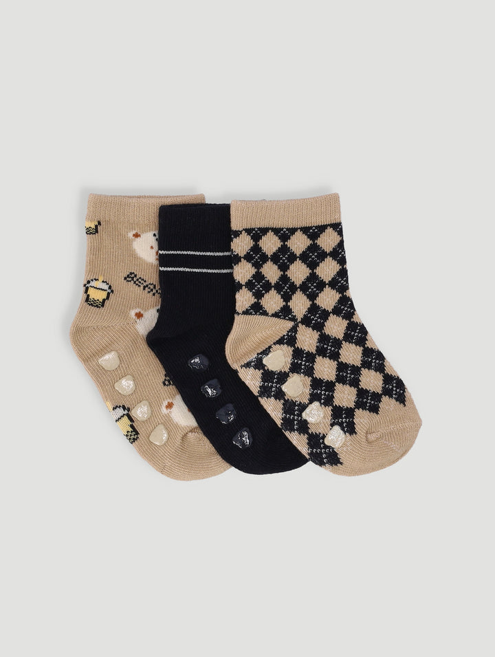 Baby Boys 3 Pack Bear Sock - Light Brown
