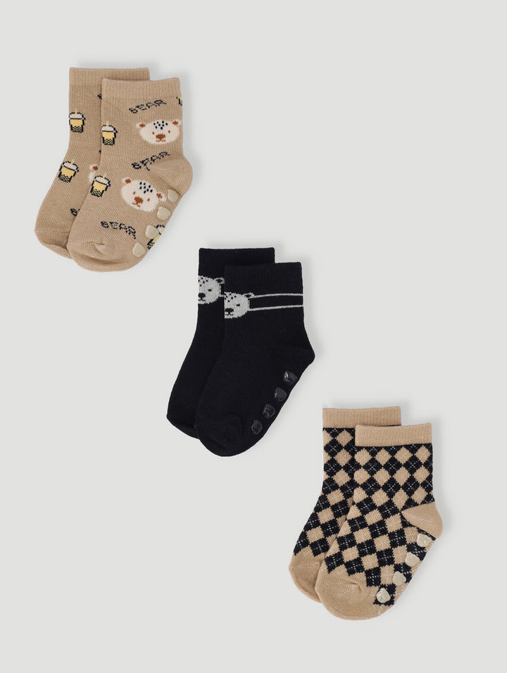 Baby Boys 3 Pack Bear Sock - Light Brown