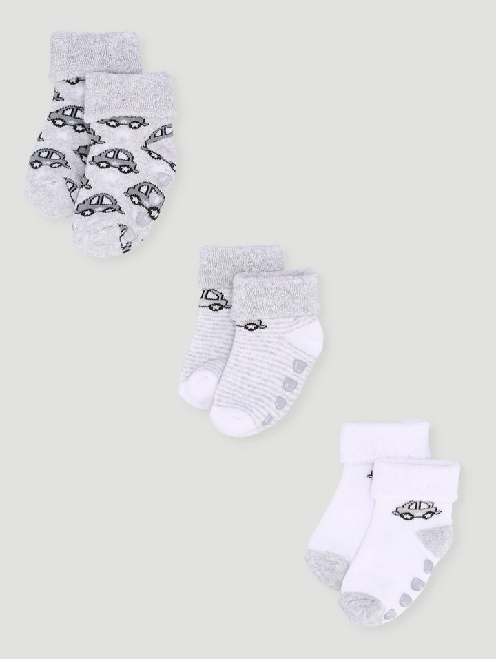 Baby Boys 3 Pack Cars Towelling Socks