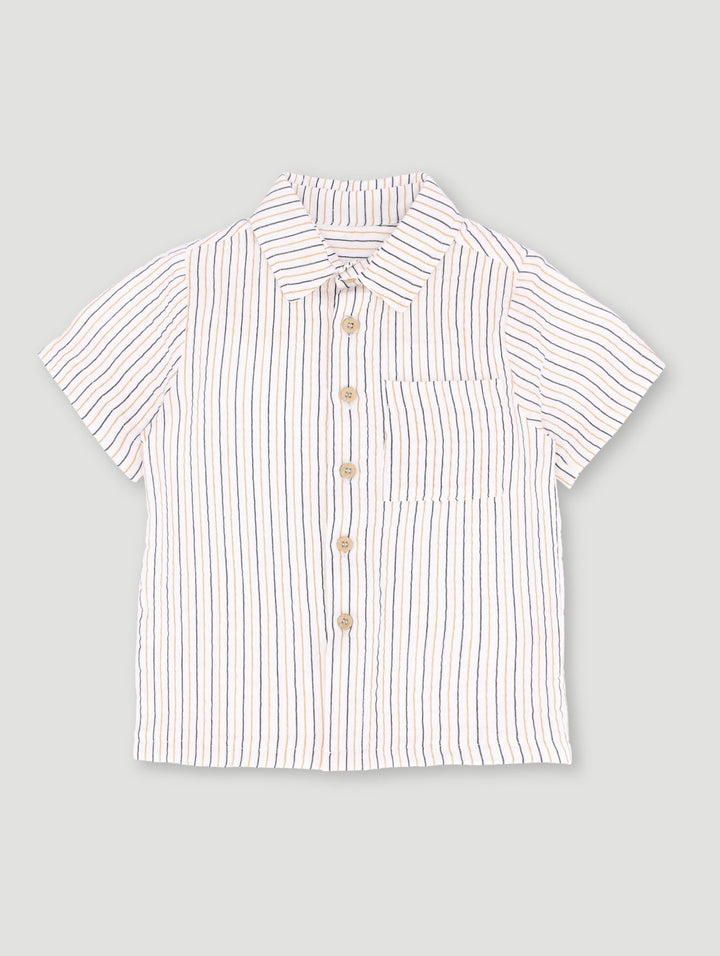 Pre-Boys Stripe Print Muslin Shirt - Cream