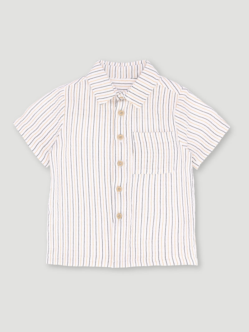 Pre-Boys Stripe Print Muslin Shirt - Cream