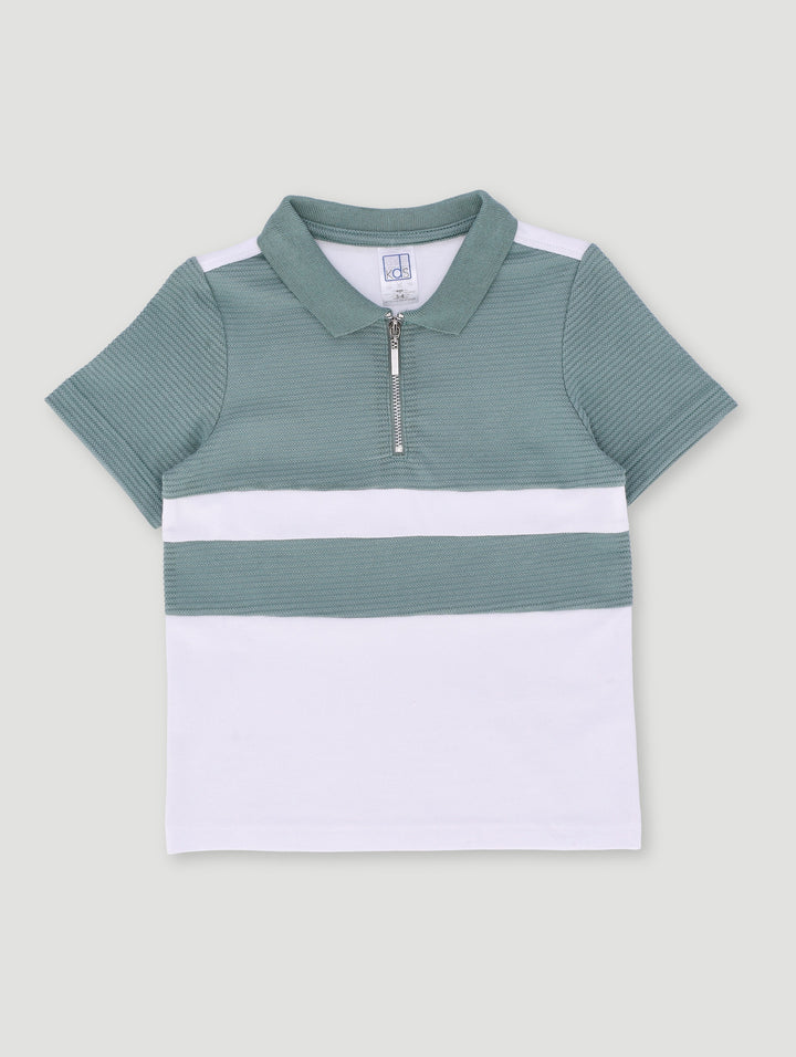 Pre-Boys Quarter Zip Textured Golfer - Green/White