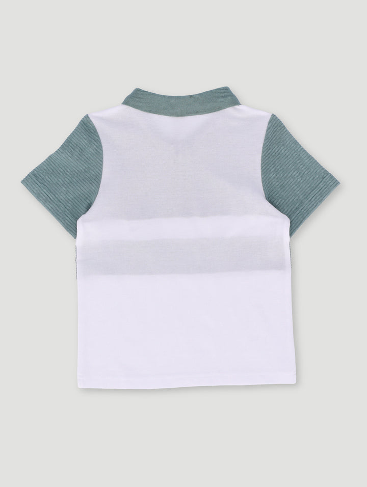 Pre-Boys Quarter Zip Textured Golfer - Green/White