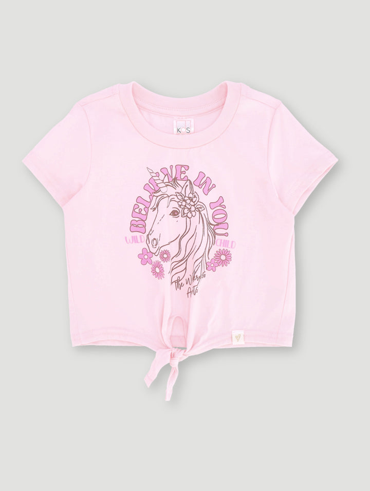 Pre-Girls Tee With Tie - Pink