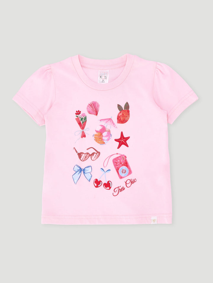 Pre-Girls Starfish Shoulder Frill Tee - Pink