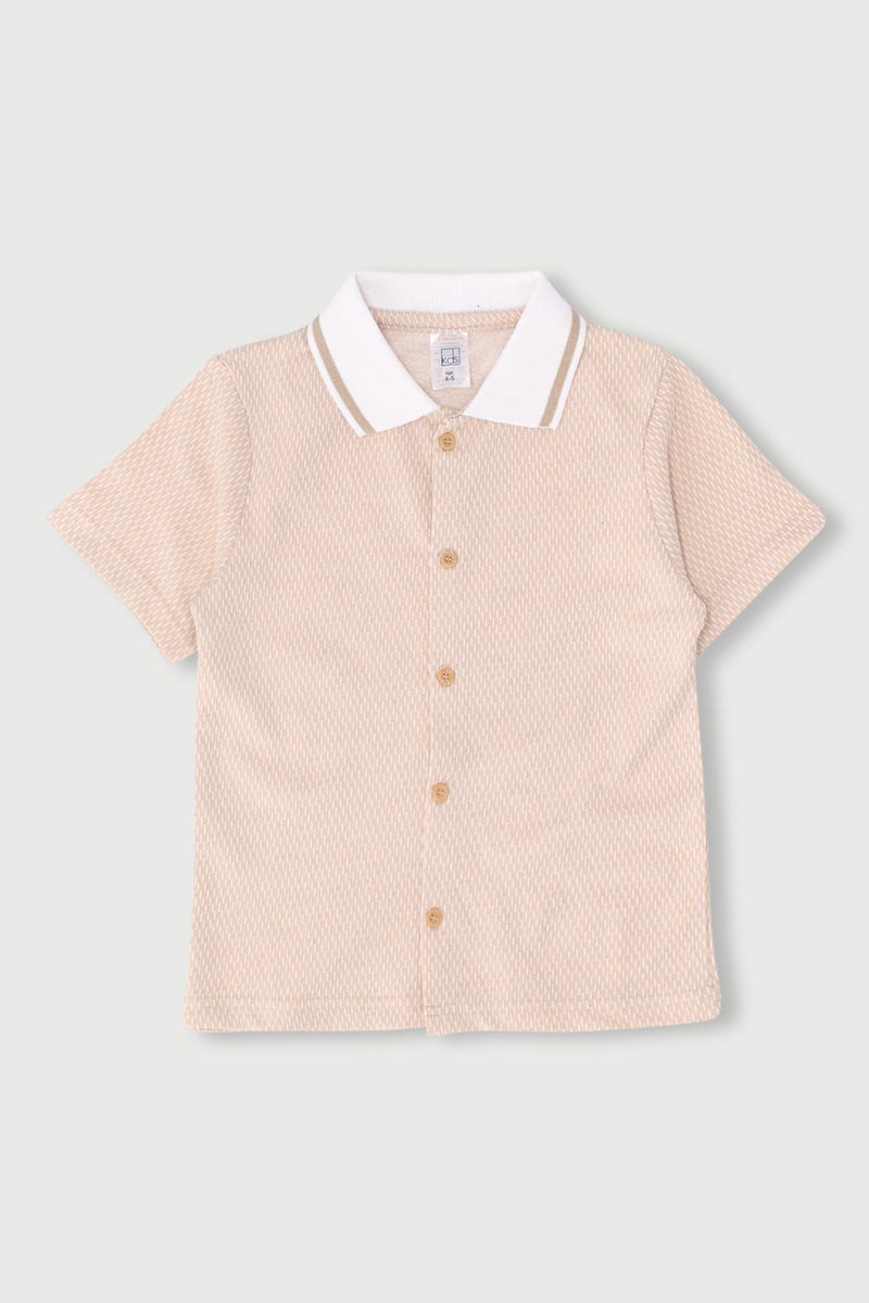 Pre-Boys Jaquard Button Up Shirt - Stone