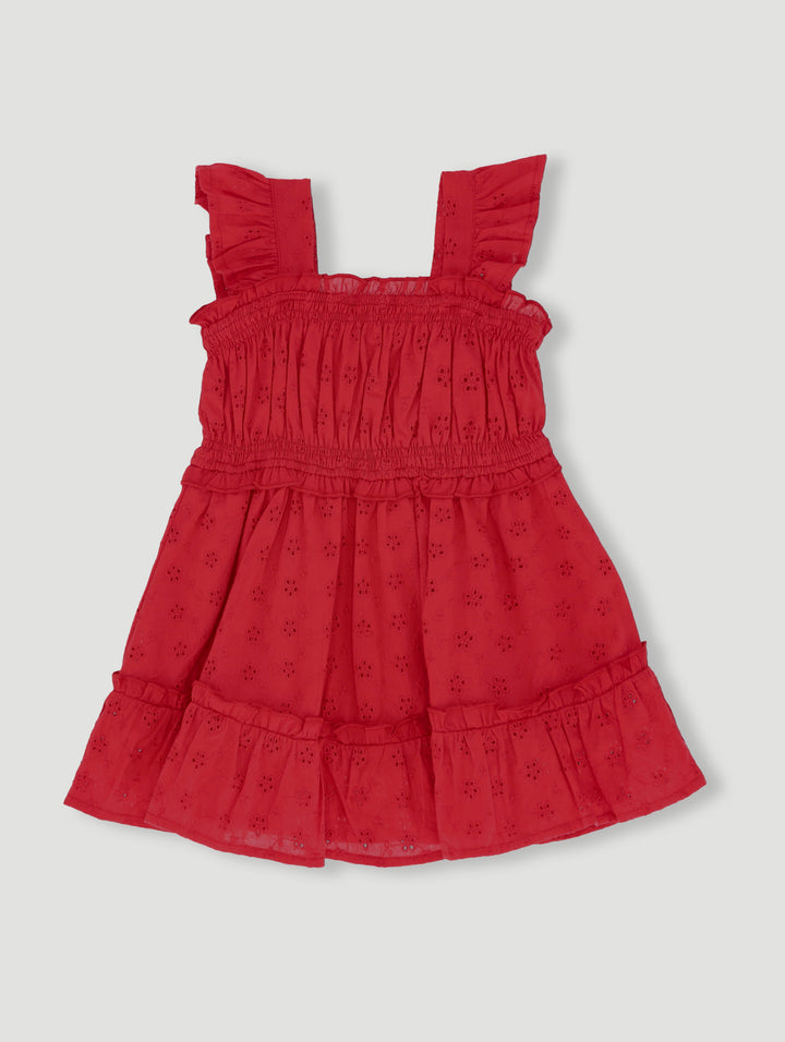 Baby Girls Anglaise Dress - Dark Red