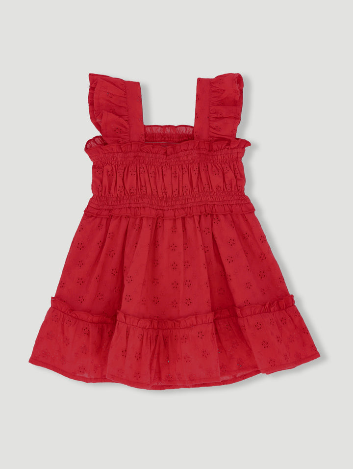 Baby Girls Anglaise Dress - Dark Red