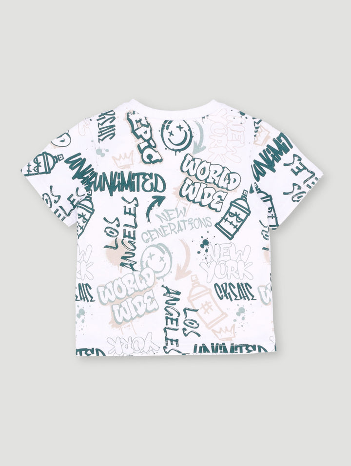 Pre-Boys Graffiti Fleece Crew Tee - Multi