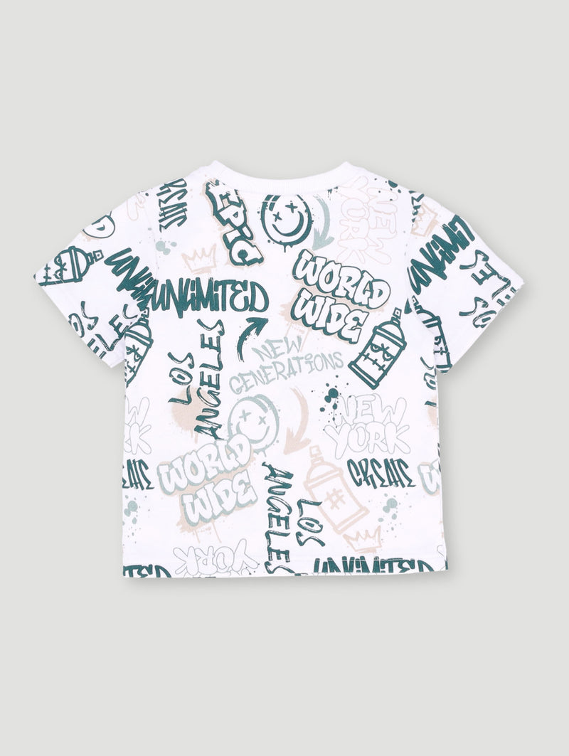 Pre-Boys Graffiti Fleece Crew Tee - Multi