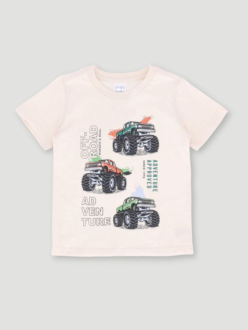 Pre- Boys Short Sleeve  Monster Truck Tee - Cream