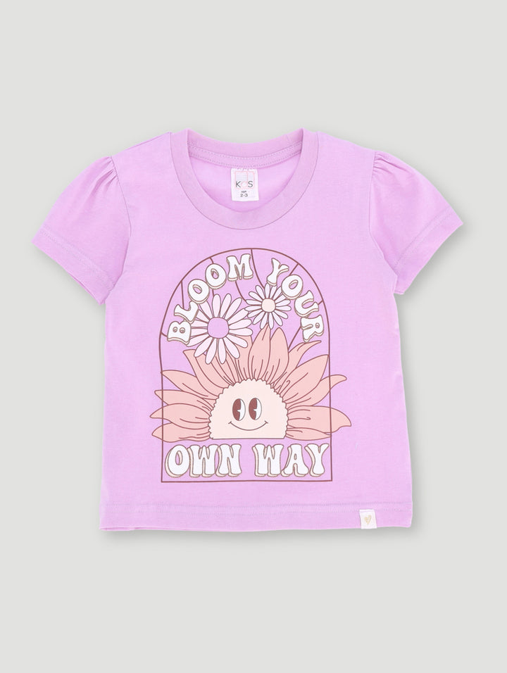 Pre-Girls Flower Bloom Basic Tee - Lilac
