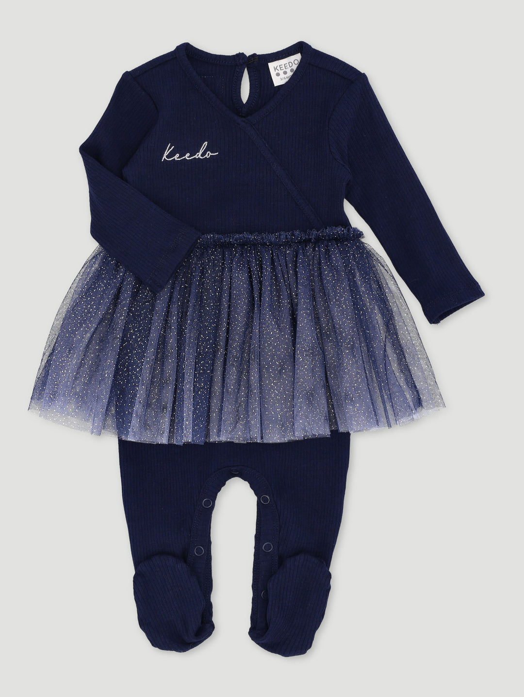 Keedo Baby Girls Premium Ribbed Cotton Lycra Babygrow With Ombre & Silver Tuille