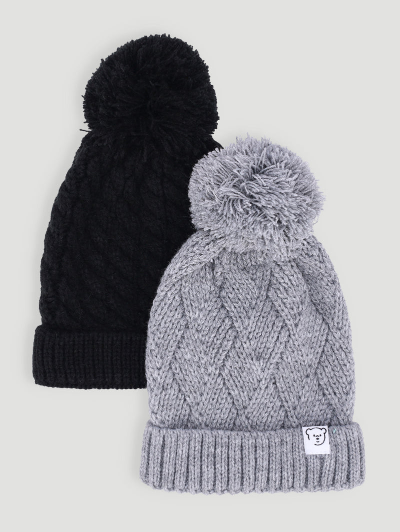 Baby Boys 2 Pack Bear Beanie - Black/Grey