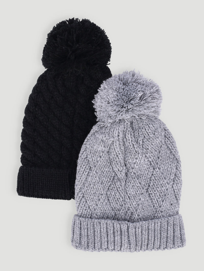 Baby Boys 2 Pack Bear Beanie - Black/Grey