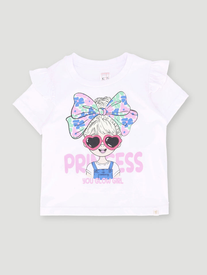 Pre- Girls Tee With Frill On Shoulder - White