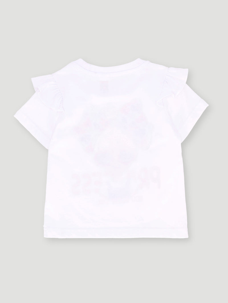 Pre- Girls Tee With Frill On Shoulder - White