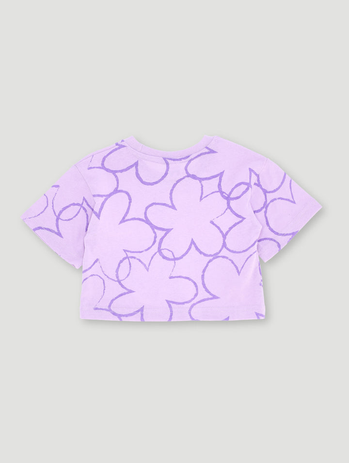 Pre-Girls Oversized Floral Print Top - Lilac