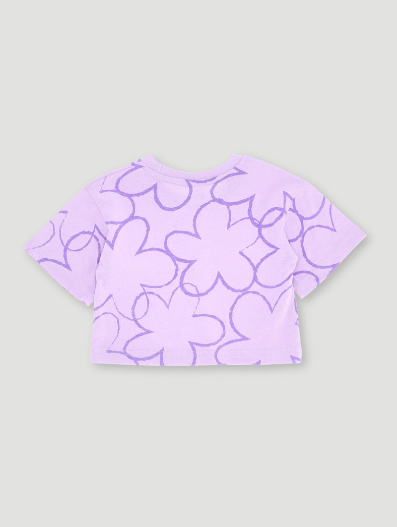 Pre-Girls Oversized Floral Print Top - Lilac