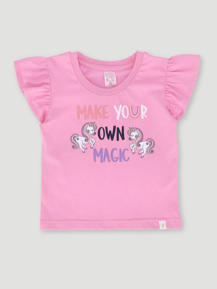 Pre-Girls Frill Sleeve Unicorn Tee - Pink