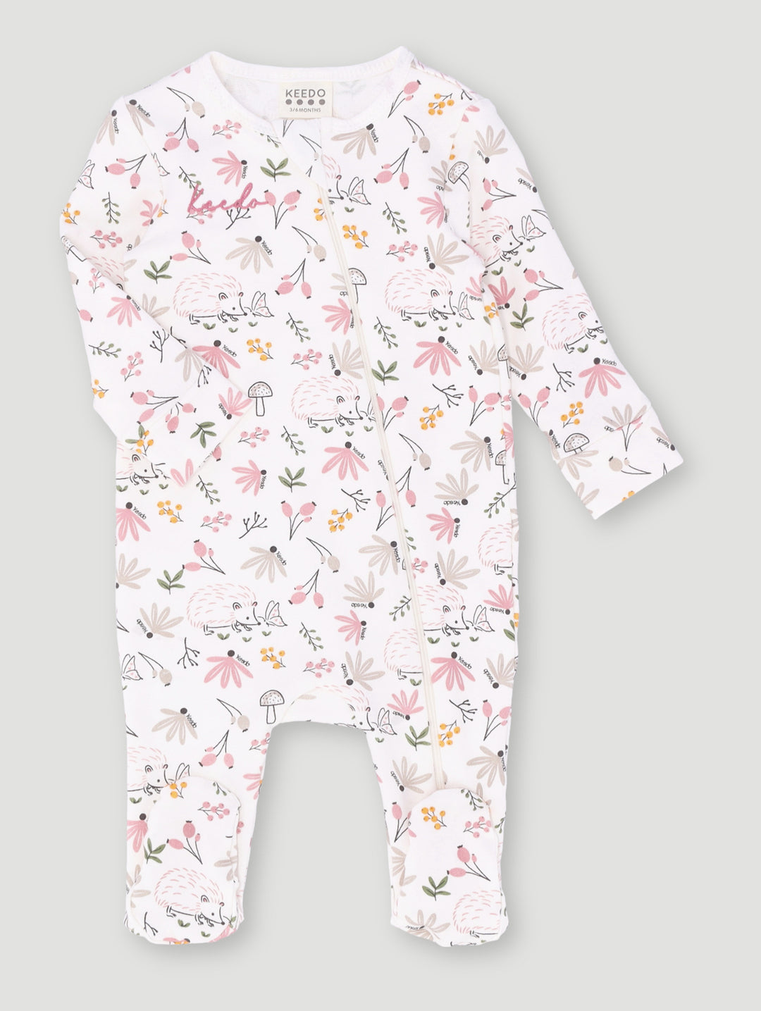 Keedo Baby Girls Hedgehog Fleece Sleepsuit - Cream