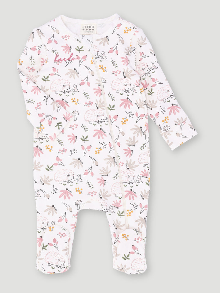 Keedo Baby Girls Hedgehog Fleece Sleepsuit - Cream