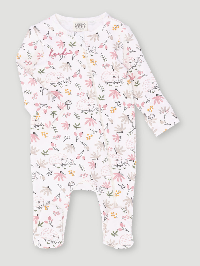 Keedo Baby Girls Hedgehog Fleece Sleepsuit - Cream