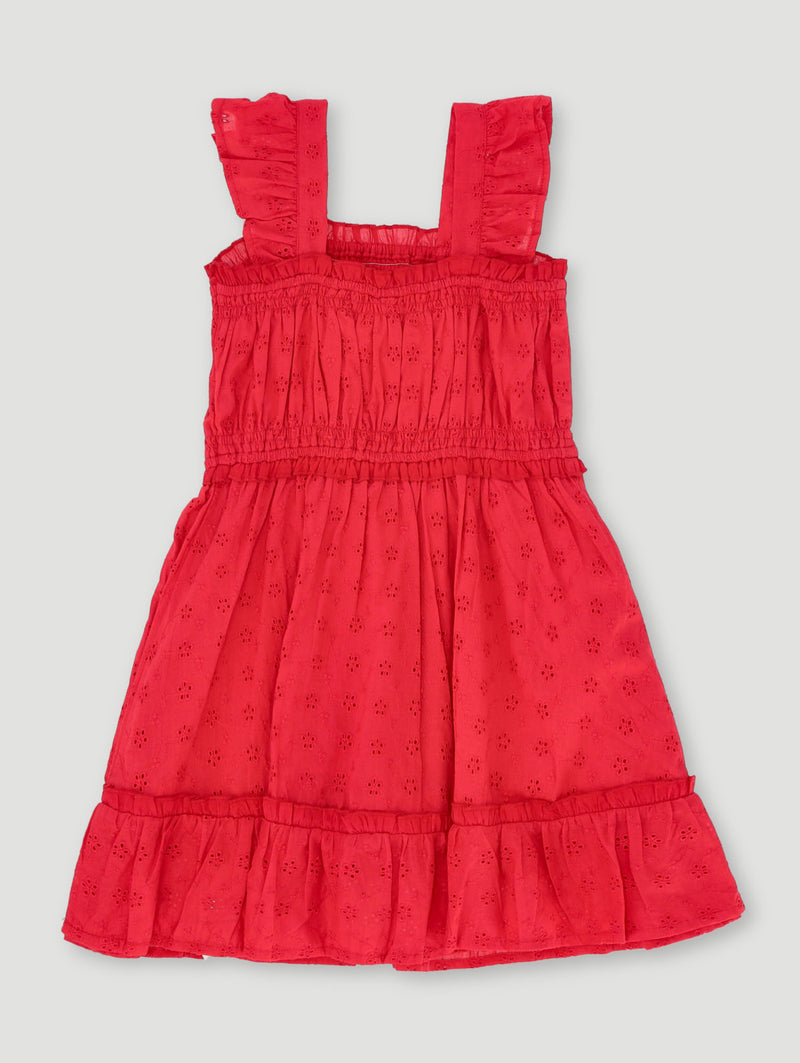Pre-Girls Anglaise Dress - Red