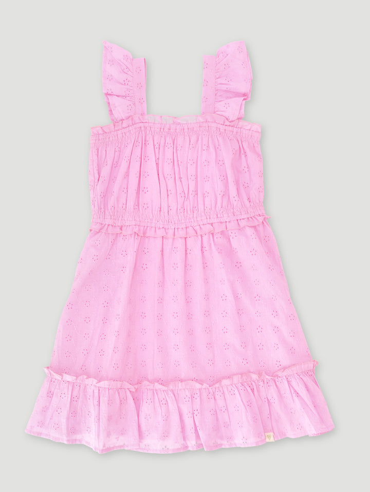 Pre-Girls Anglaise Strappy Frill Dress - Pink